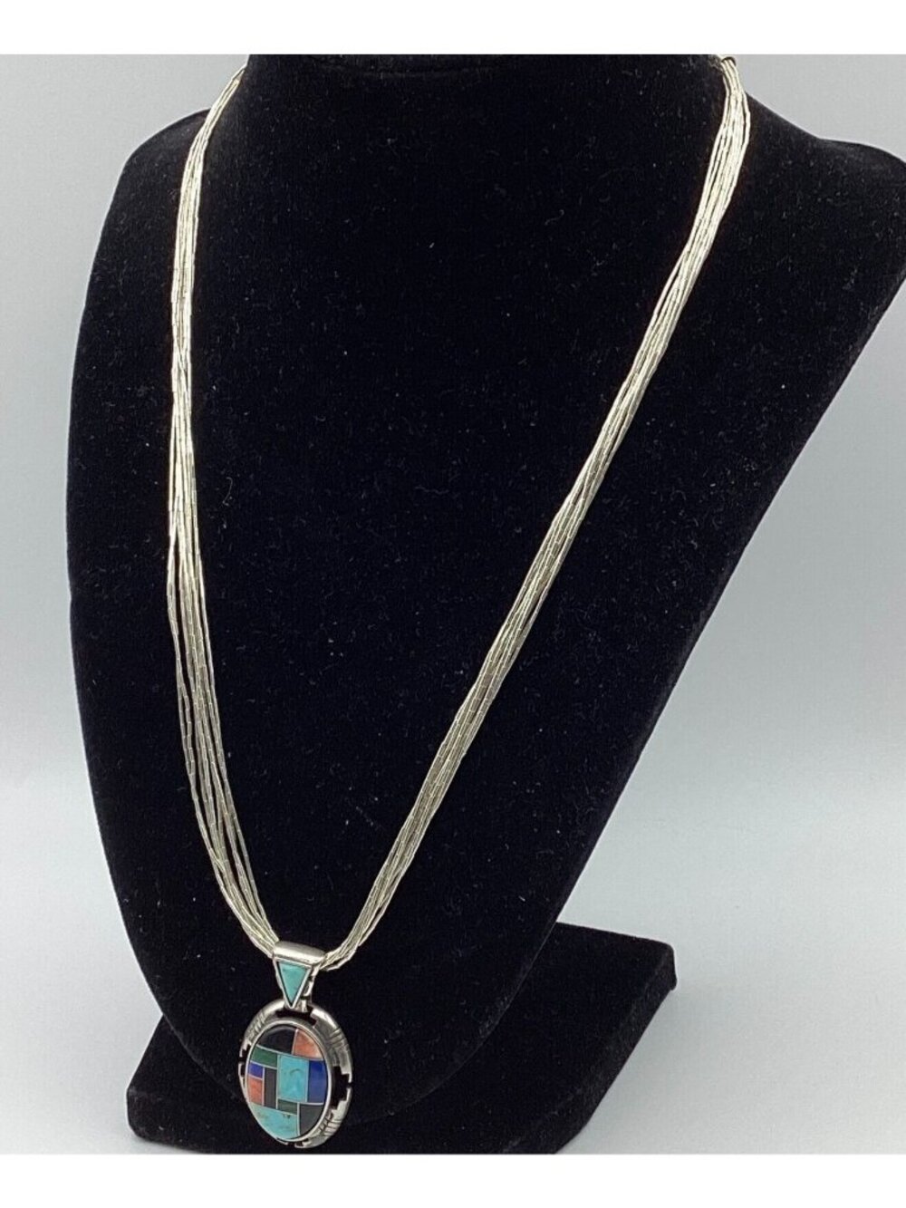 1980s Southwestern Style Sterling Gemstone Pendant Carolyn Pollack Necklace